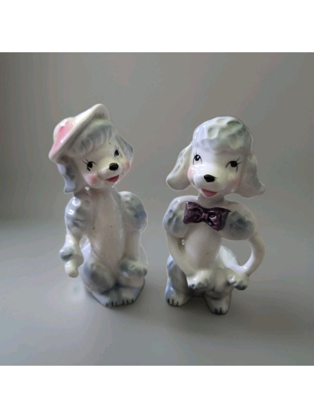 MCM Poodle Salt & Pepper Shakers White Gray Japan Anthropomorphic Vintage 1950s